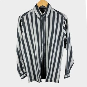 Giani Leone Shirt Mens Medium Black Gray Striped Button Up Long Sleeve Casual